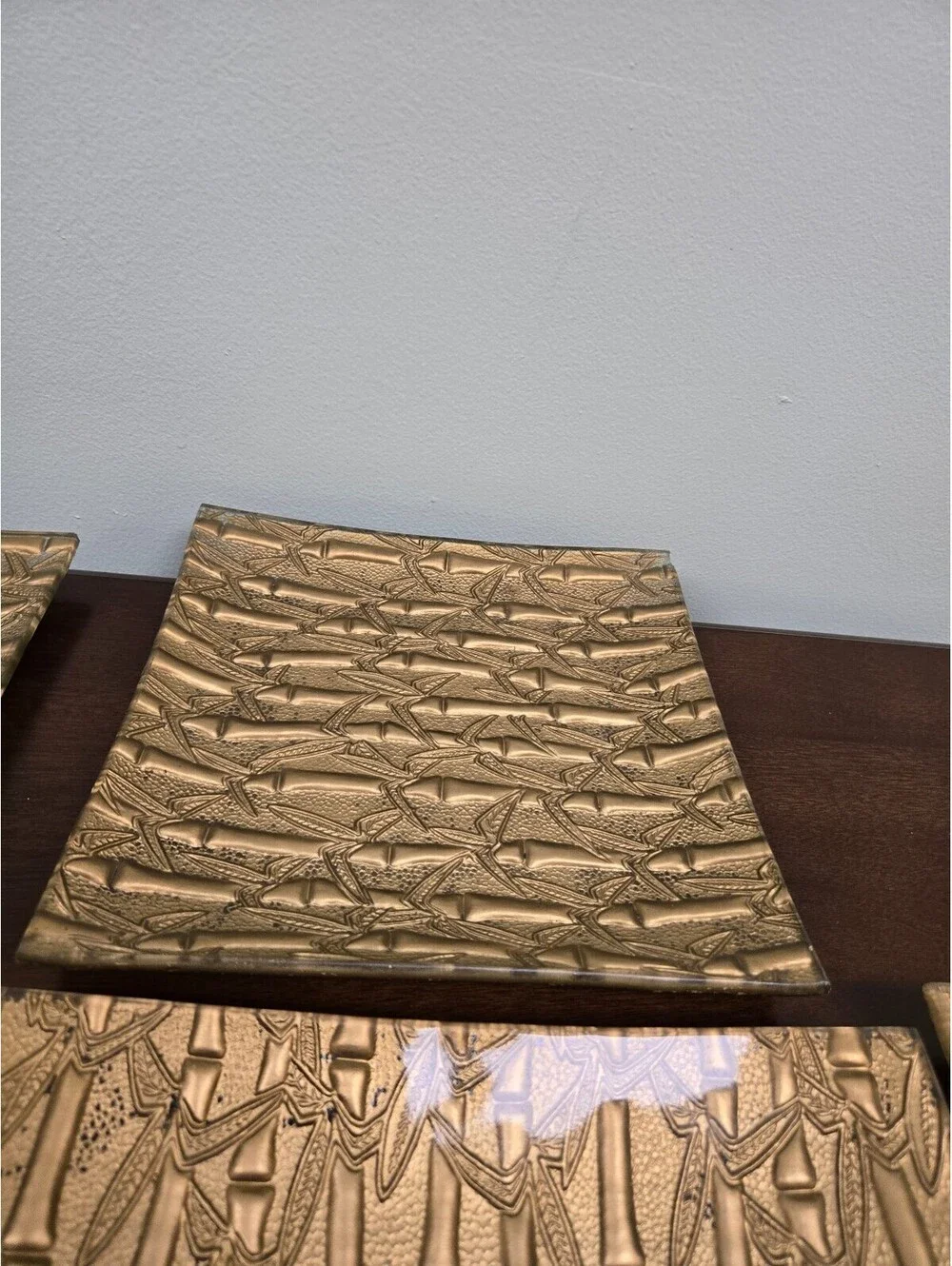 Set of 5 Gold Embossed Bamboo Design Placemats Asian Style Table Decor